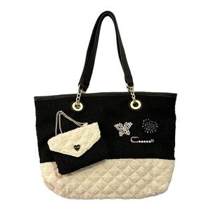 Betsey Johnson Black Quilted Trendy Shopper Tote